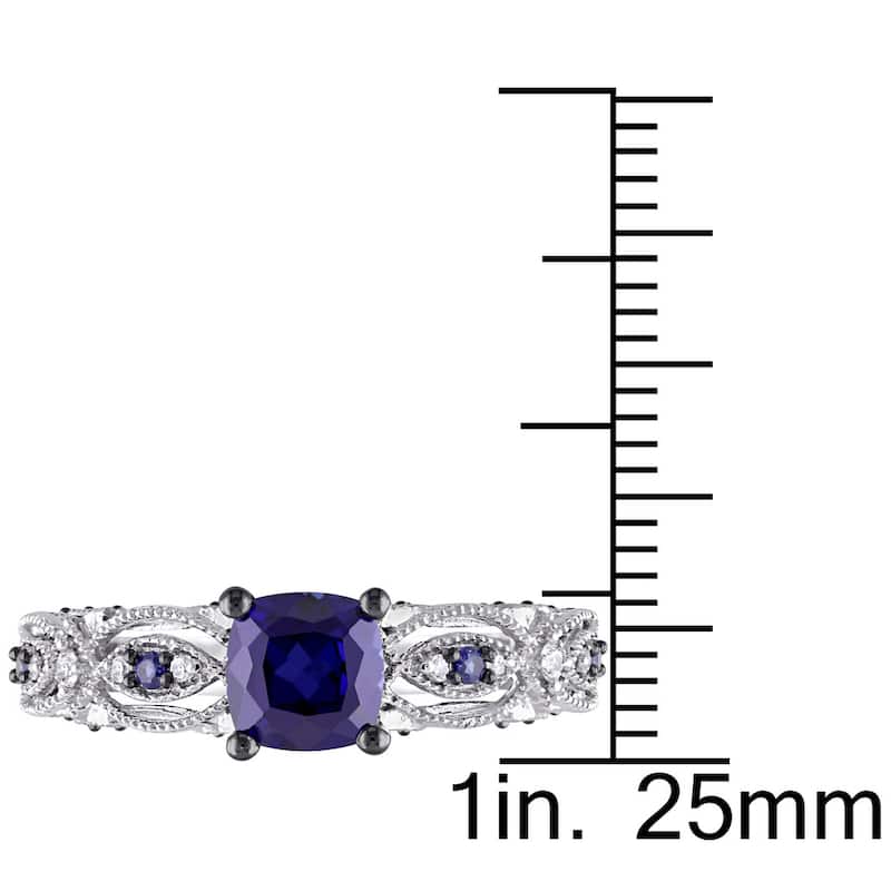 Cushion-cut Created Blue Sapphire and Diamond Vintage Infinity Engagement Ring in 10k White Gold by Miadora