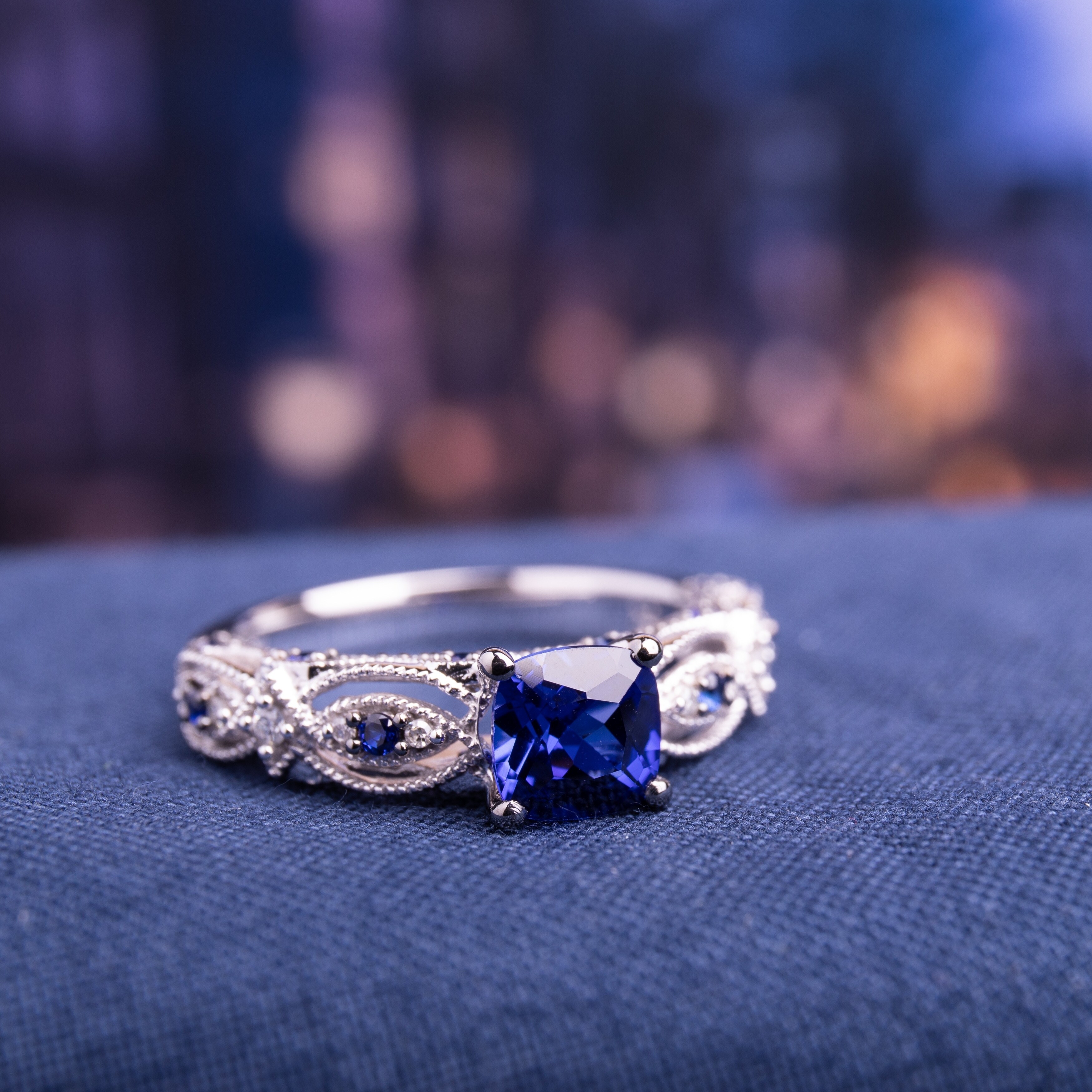 Shop Miadora 10k White Gold Cushion Cut Created Blue Sapphire And