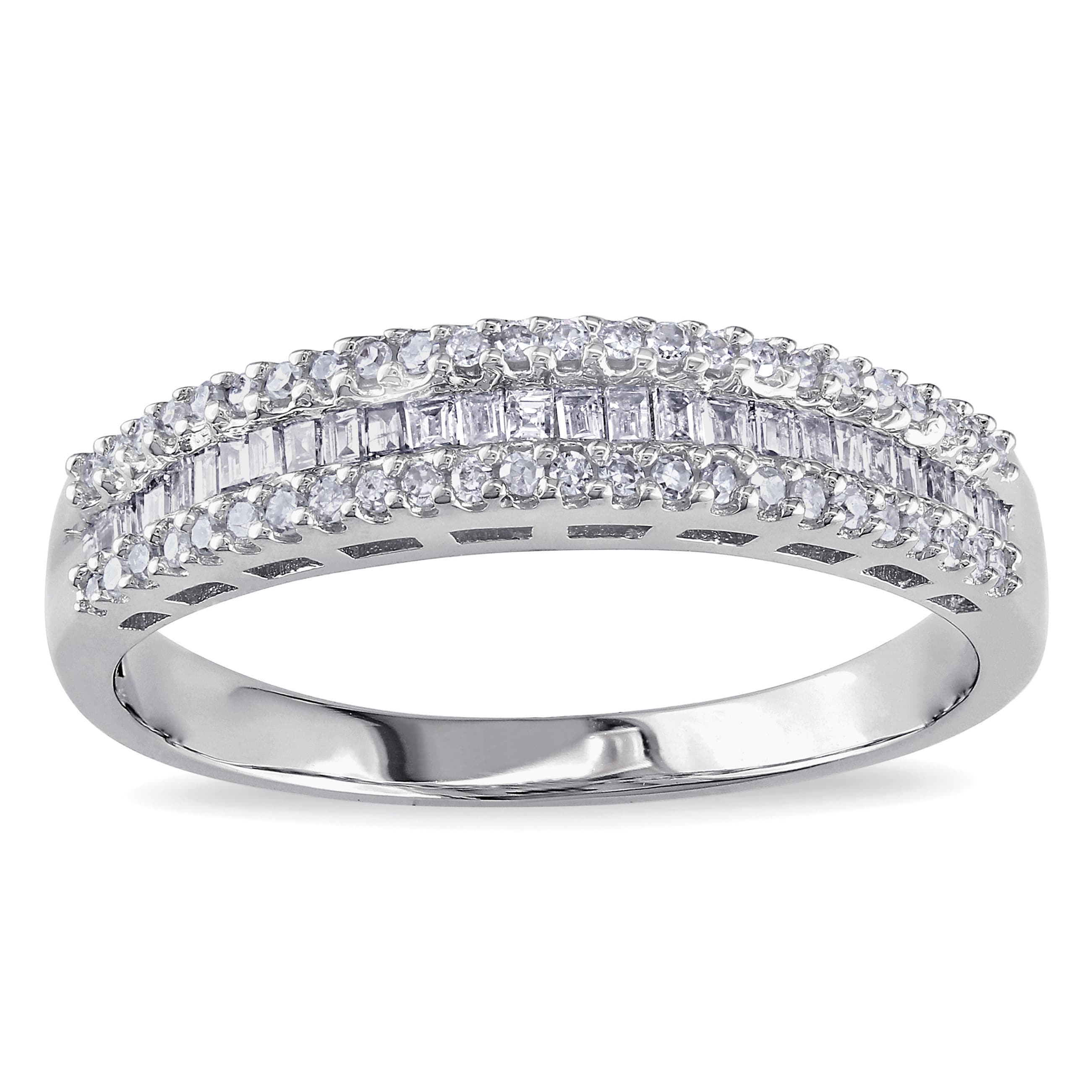 Blue Diamond Bypass Double Row Band 1//3ct 10k White Gold