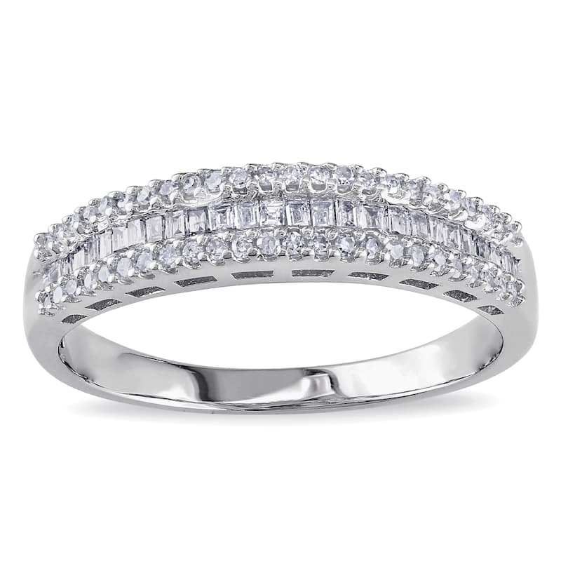 Miadora 10k White Gold 1/3ct TDW Baguette-cut Diamond Anniversary Ring - 4.5