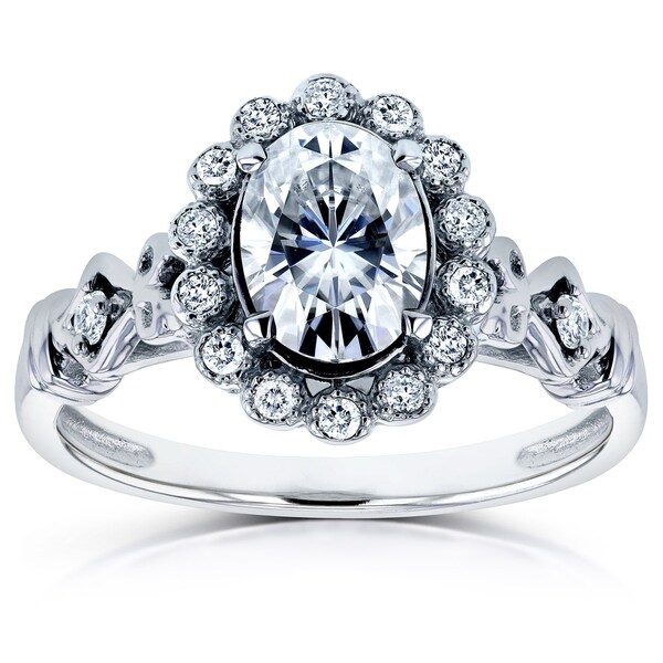 Annello by Kobelli 14k White Gold 1ct TGW Moissanite (FG) and Diamond (GH) Oval Vintage Ornate Ring
