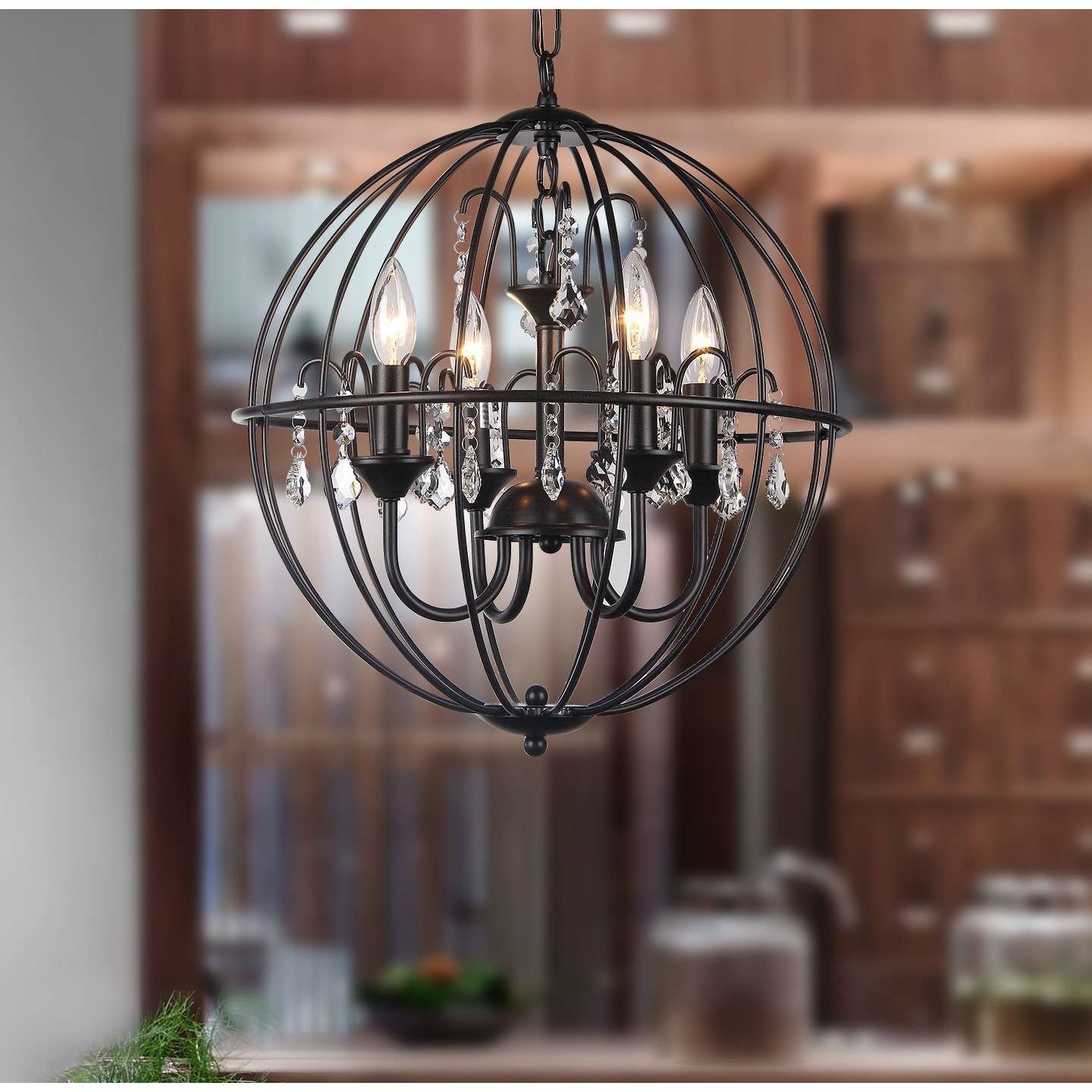 Kitty 4-light Crystal 16.5-inch Black Spherical Chandelier (Crystal 16.5-inch Black Spherical Chandelier) - Chandeliers For Bedrooms by Overstock.com