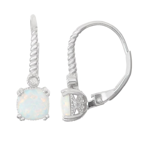 Gioelli Diamond Accent Sterling Silver Opal Leverback Earrings Gioelli Diamond Accent Sterling Silver Opal Leverback Earrings