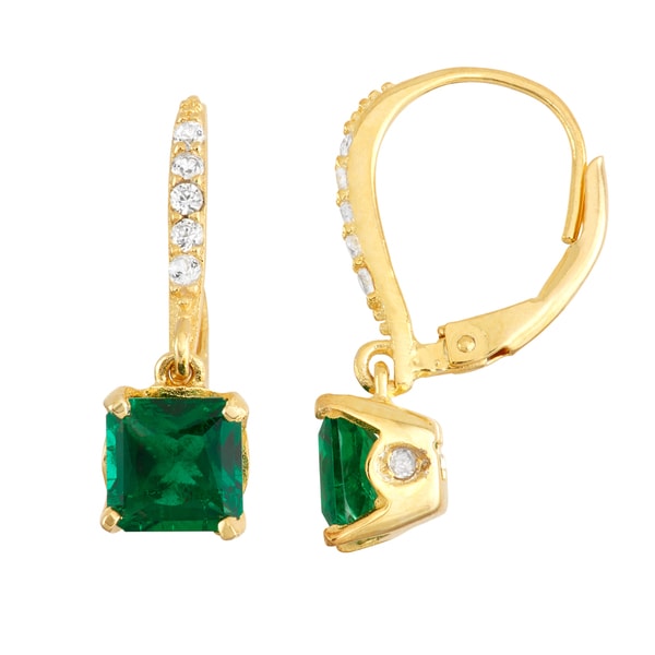 Gioelli Goldplated Silver Diamond Accent Emerald Leverback Gioelli Goldplated Silver Diamond Accent Emerald Leverback Earrings