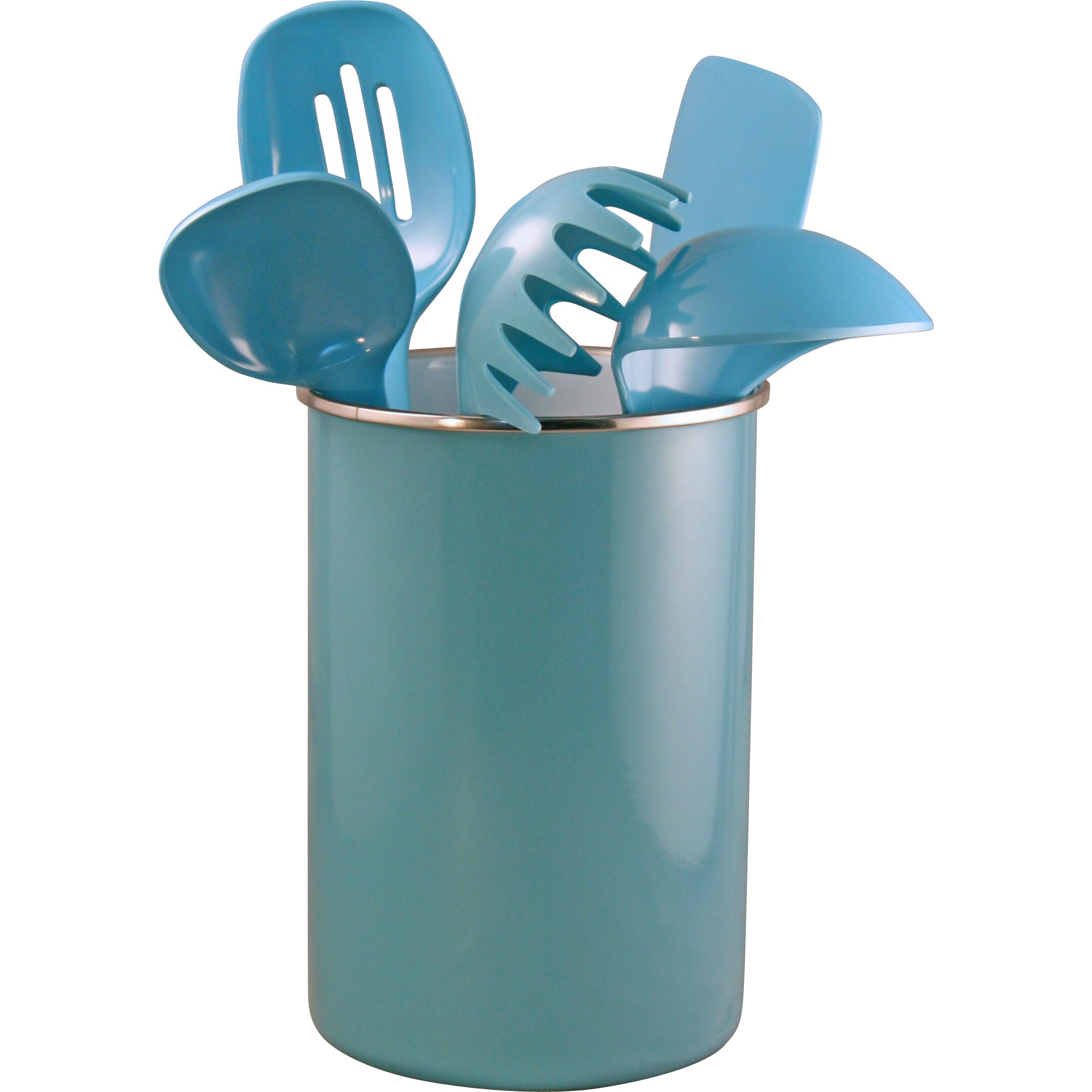 Shop Reston Lloyd Enamel On Steel Utensil Holder And 5 Piece Utensil Set In Turquoise Overstock 11594090