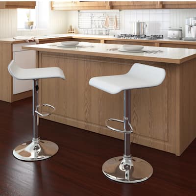 Low Back Adjustable PU Bar Stool (Set of 2)