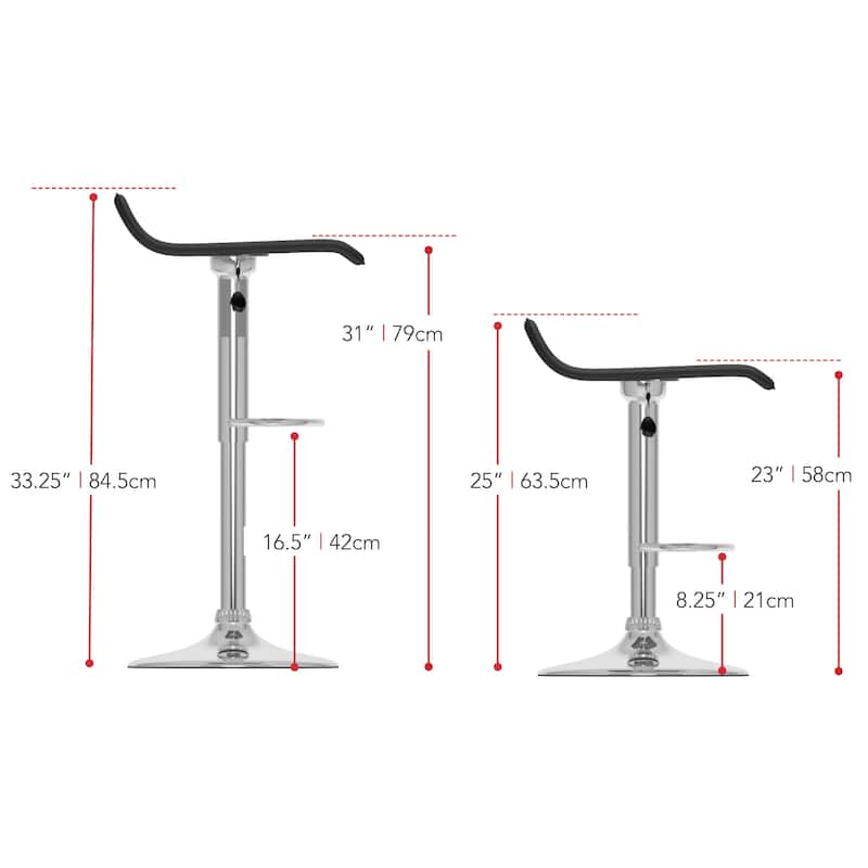 Low Back Adjustable PU Bar Stool (Set of 2)