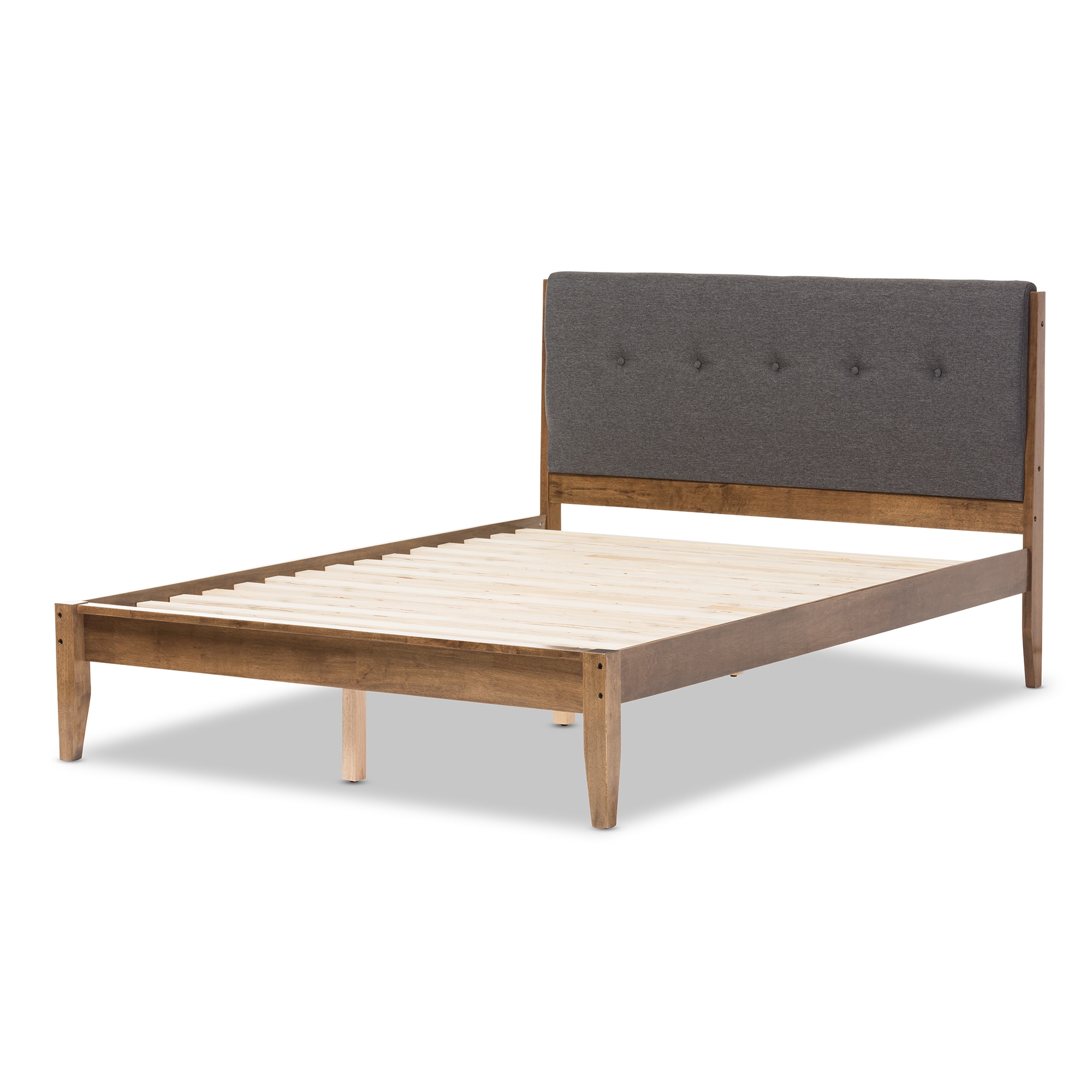 Mid Century Fabric and Wood Platform Bed by Baxton Studio On