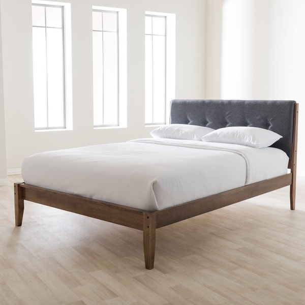 Mid Century Fabric and Wood Platform Bed by Baxton Studio On