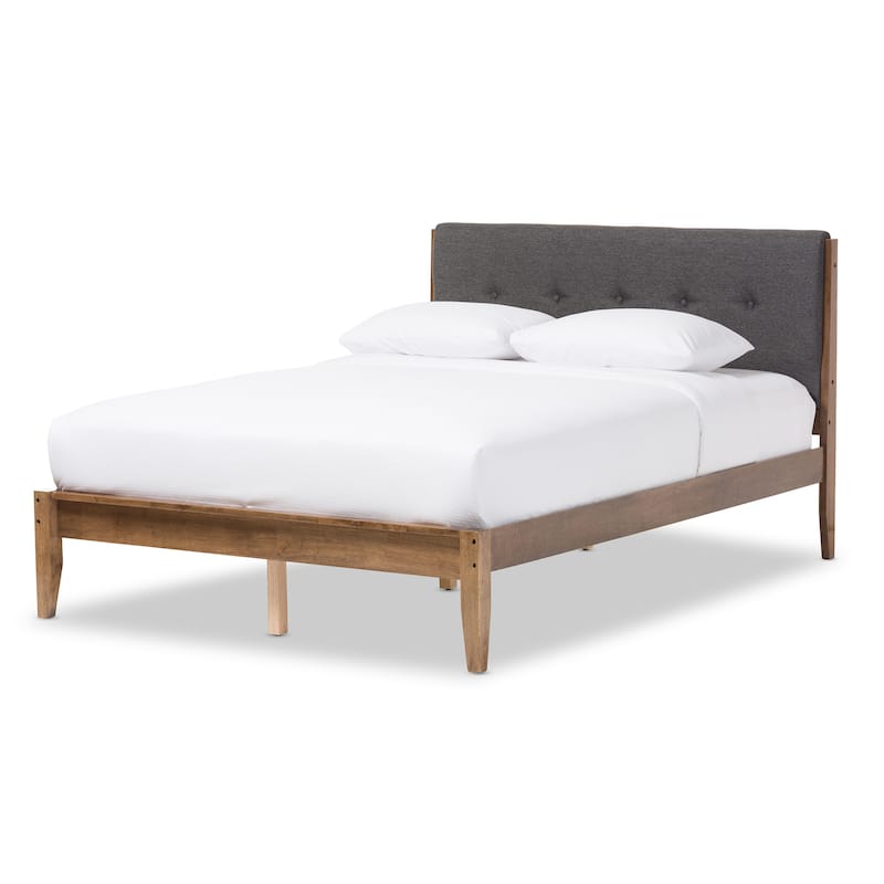 Mid-Century Fabric and Wood Platform Bed by Baxton Studio - Grey - King