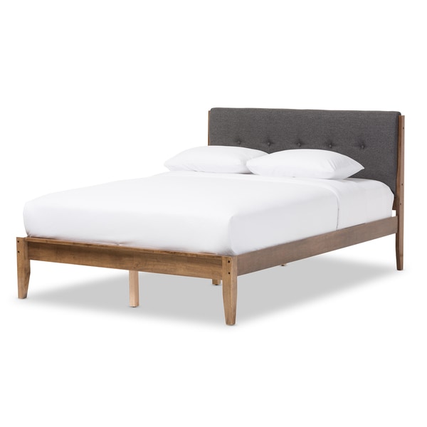 Mid Century Fabric and Wood Platform Bed by Baxton Studio On