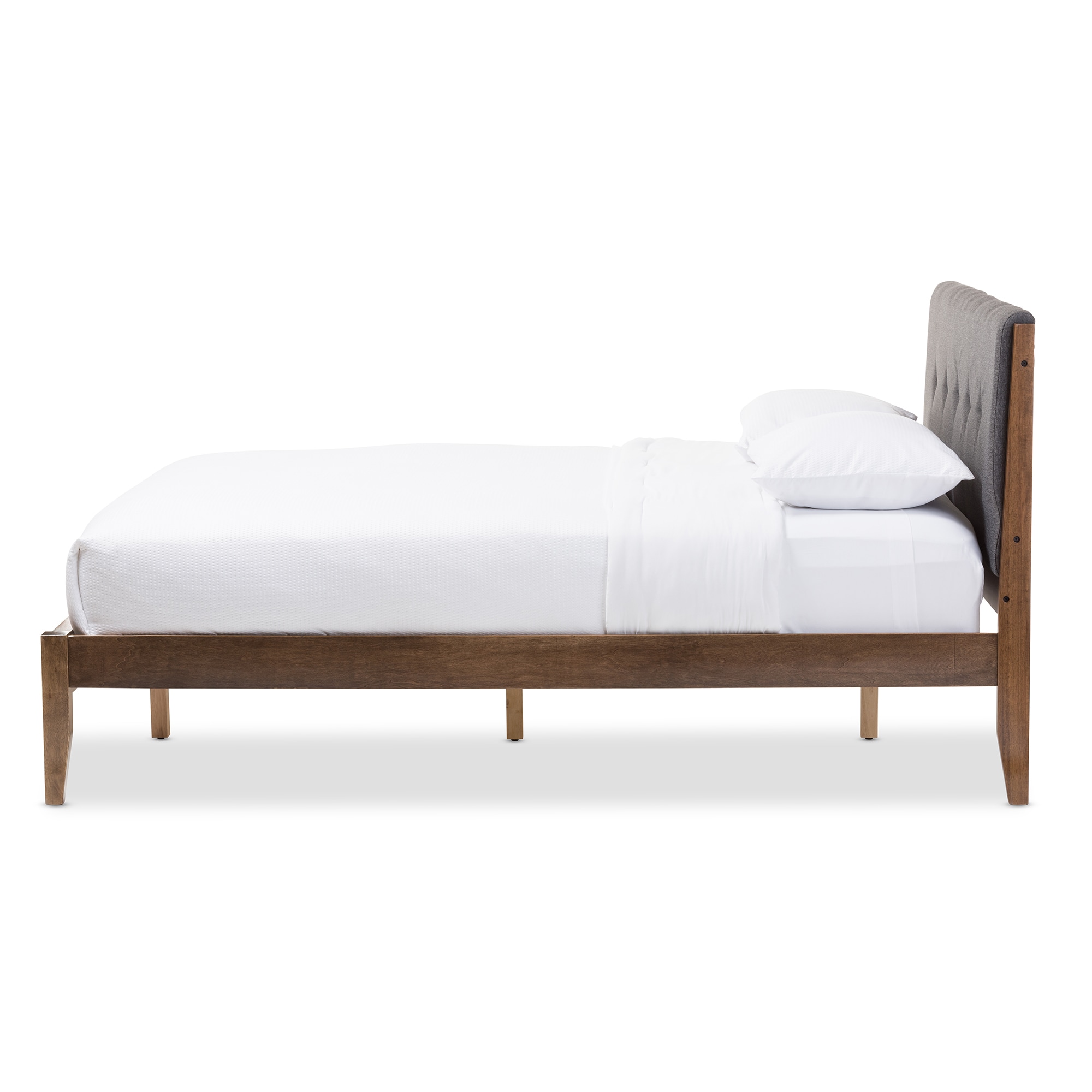 Mid Century Fabric and Wood Platform Bed by Baxton Studio On