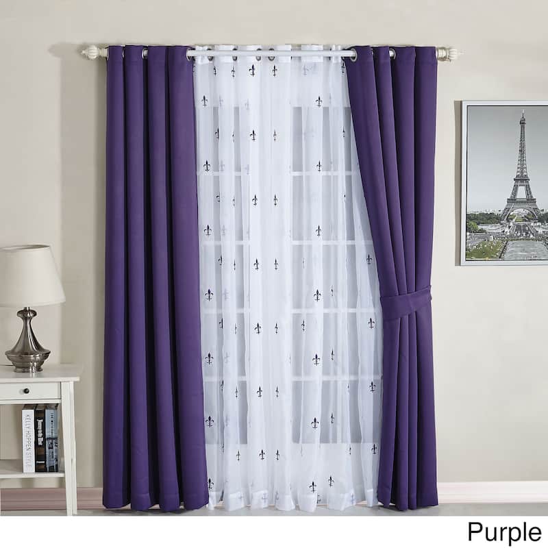 Serenta Fleur De Lis Thermal Insulated Blackout Curtains (6 Piece Set) - 54"w x 63"l - Purple