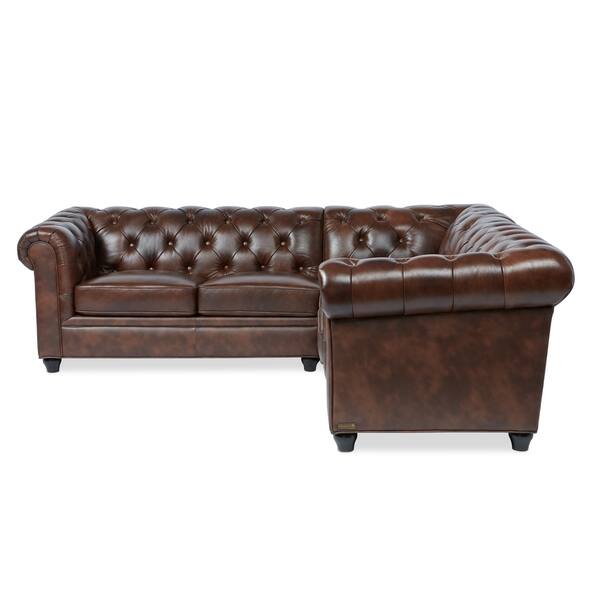 Shop Abbyson Tuscan Tufted Top Grain Leather 3 Piece Sectional