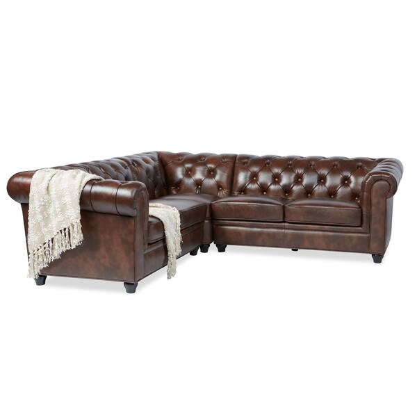 Shop Abbyson Tuscan Tufted Top Grain Leather 3 Piece Sectional