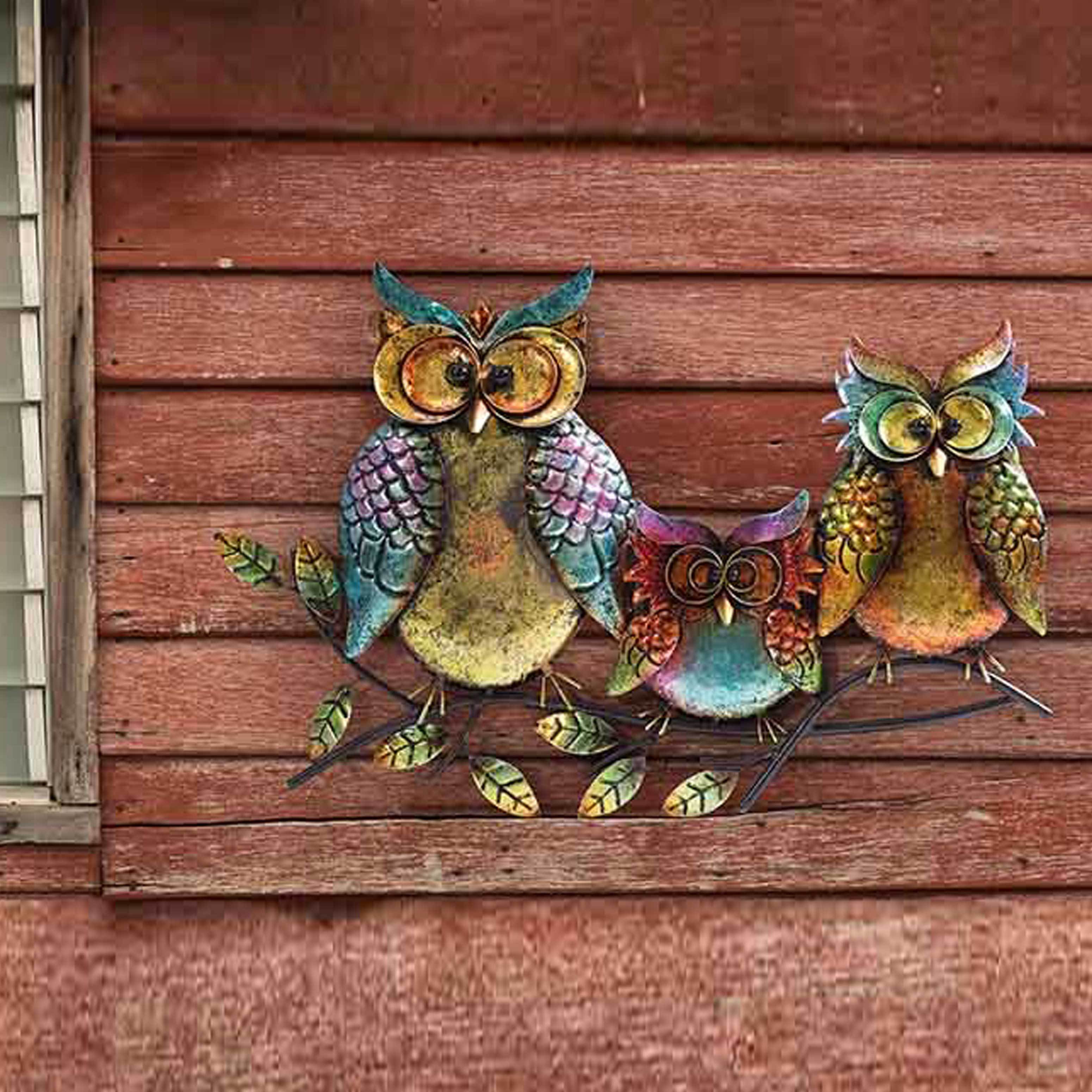 Shop Sunjoy Owl Family Of Three 22 5 Inch Hand Painted Iron