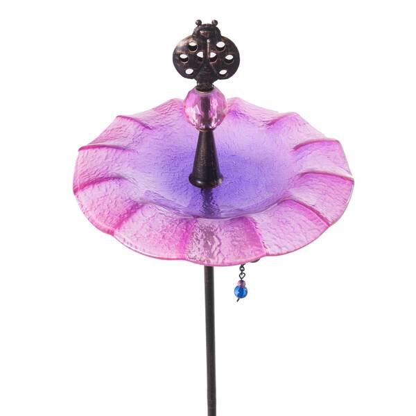Shop Sunjoy Glass Pink Bird Feeder Garden Stake Overstock 11599054