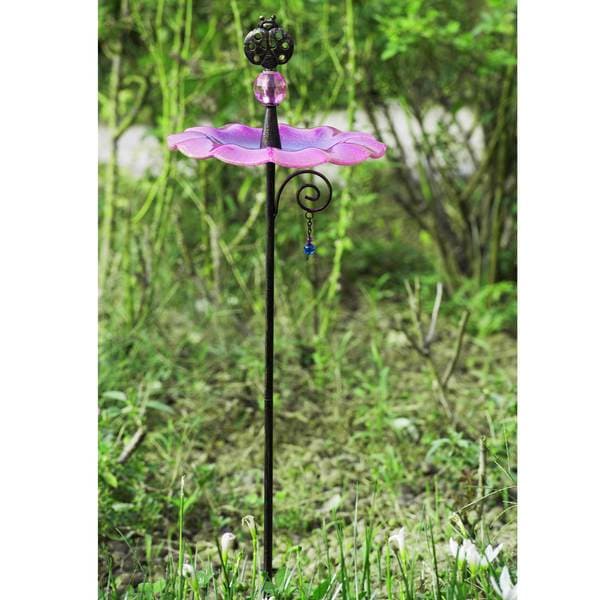 Shop Sunjoy Glass Pink Bird Feeder Garden Stake Free Shipping On