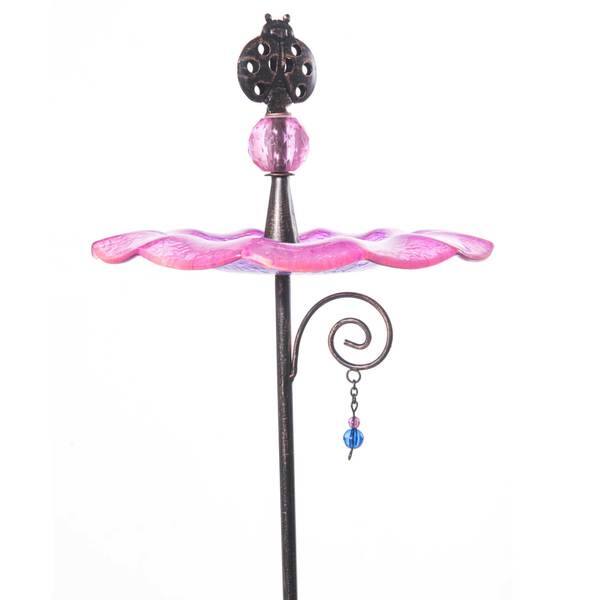Shop Sunjoy Glass Pink Bird Feeder Garden Stake Overstock 11599054