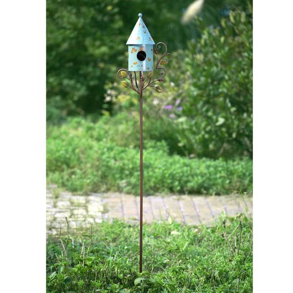 Sunjoy Round Birdhouse Garden Stake Made of Hand Painted Iron, 61