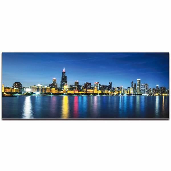 slide 2 of 4, Modern Crowd 'Chicago City Skyline' Urban Cityscape Enhanced Photo Print on Metal or Acrylic
