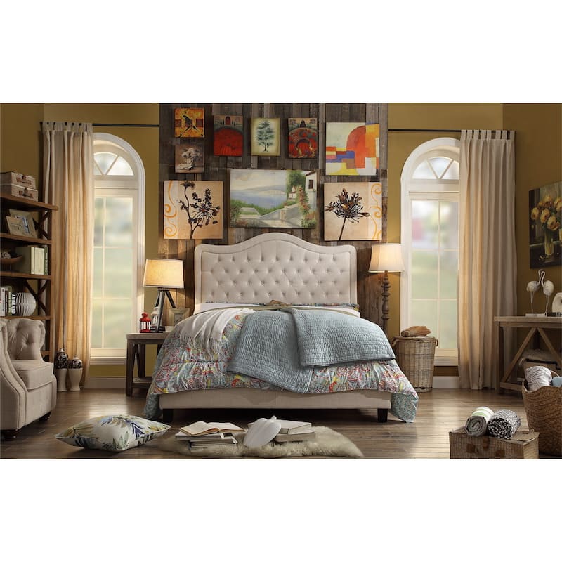 Adella Linen Tufted Upholstered Full Size Bed Frame - Beige