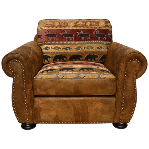 Porter Hunter Lodge Style Brown Accent Chair with Deer, Bear and Fish Woven Fabric - 40"H x 39"D x 39"W - 40"H x 39"D x 39"W