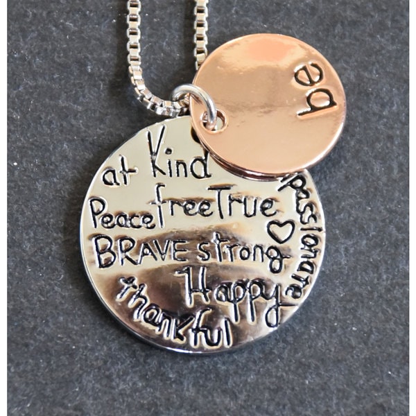 Mint Jules 'Be: At Peace, Kind, Free, True, Brave, Strong, Happy, Thankful, Passionate' Inspirational Pendant