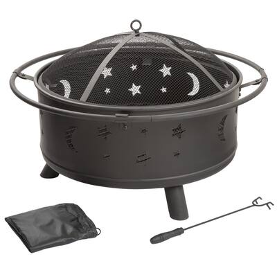 30-inch Round Star and Moon Firepit by Pure Garden - 30 x 30 x 20