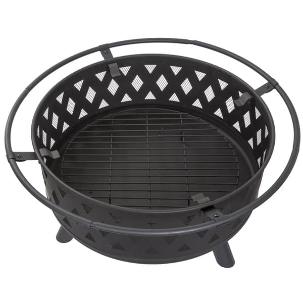 Shop Wood Burning 32 Inch Round Crossweave Firepit Set With Spark