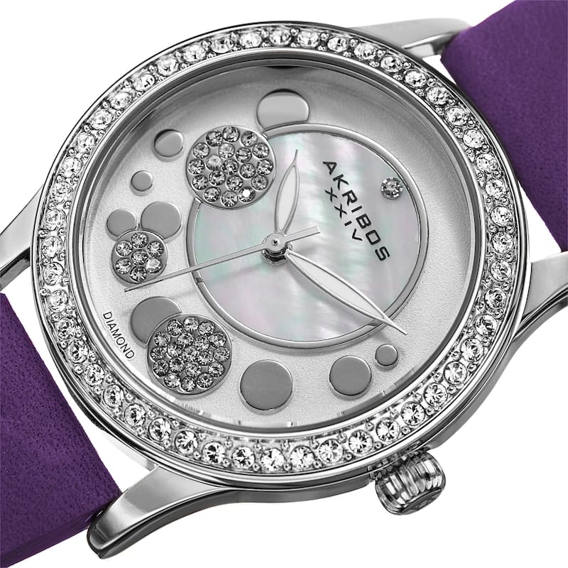 Akribos XXIV Women's Quartz Diamond Leather Purple Strap Watch