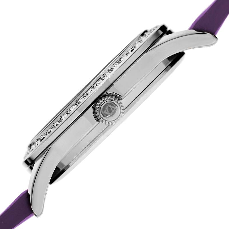 Akribos XXIV Women's Quartz Diamond Leather Purple Strap Watch
