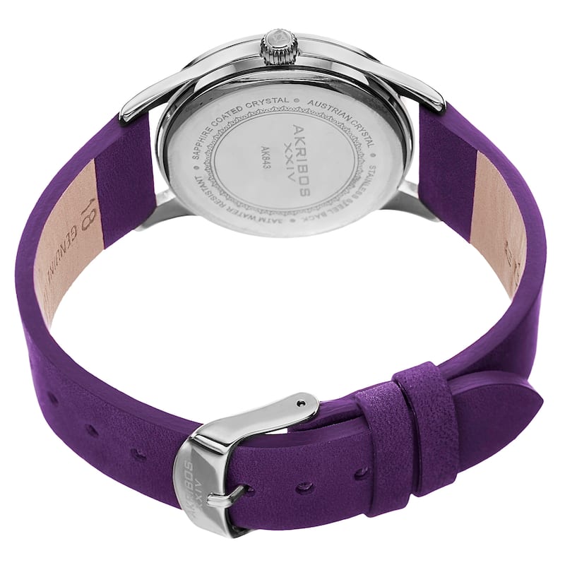 Akribos XXIV Women's Quartz Diamond Leather Purple Strap Watch