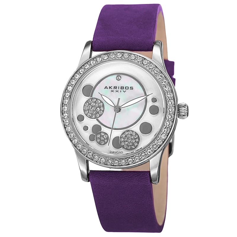Akribos XXIV Women's Quartz Diamond Leather Purple Strap Watch