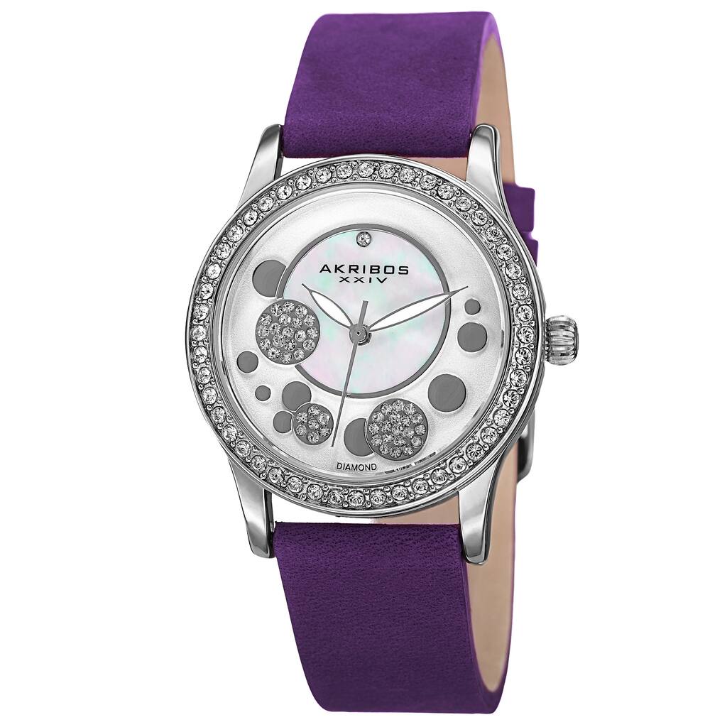 Akribos XXIV Women's Quartz Diamond Leather Purple Strap Watch