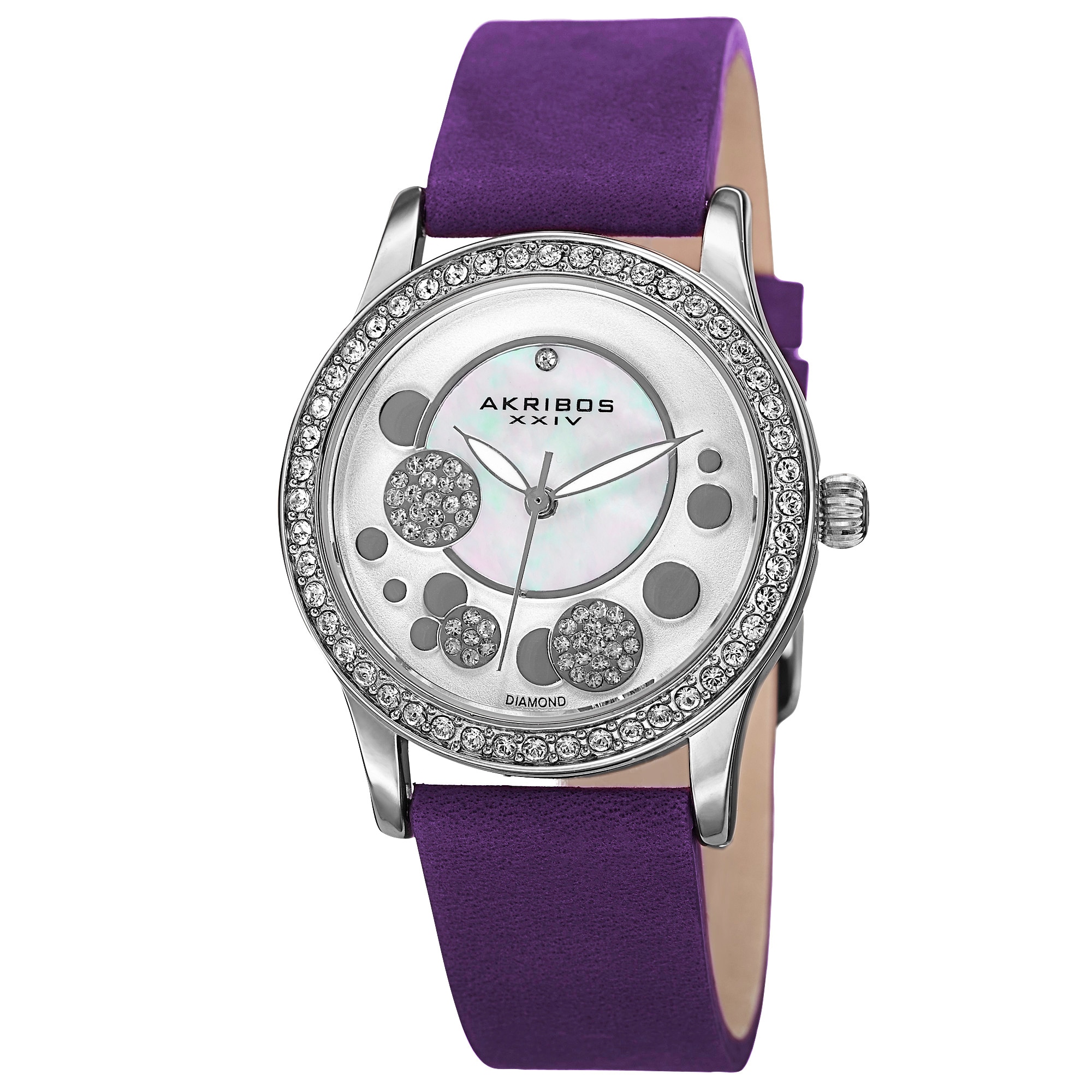 Akribos XXIV Women's Quartz Diamond Leather Purple Strap Watch