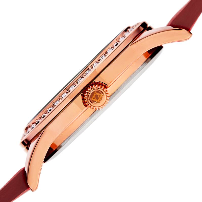 Akribos XXIV Women's Quartz Diamond Leather Red Strap Watch
