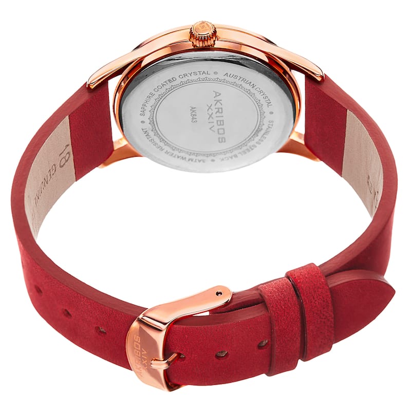 Akribos XXIV Women's Quartz Diamond Leather Red Strap Watch