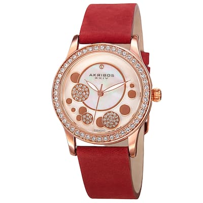 Akribos XXIV Women's Quartz Diamond Leather Red Strap Watch