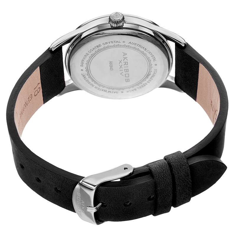 Akribos XXIV Women's Quartz Diamond Leather Black Strap Watch