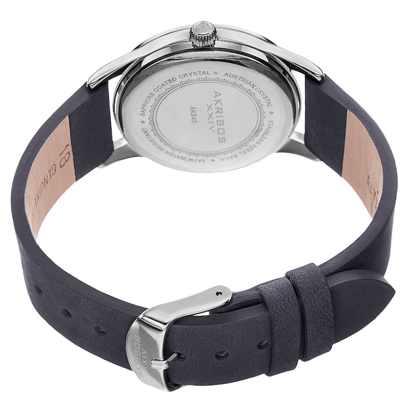 Akribos XXIV Women's Quartz Diamond Leather Blue Strap Watch - grey