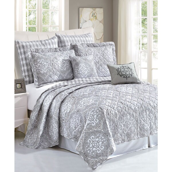 Gracewood Hollow Rice Printed Microfiber 7-piece Quilt Set