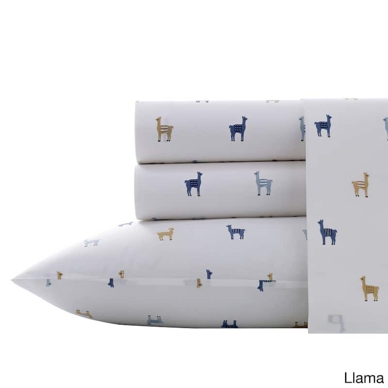 Poppy & Fritz Cotton Percale Printed Bed Sheet Sets - Twin - llamas