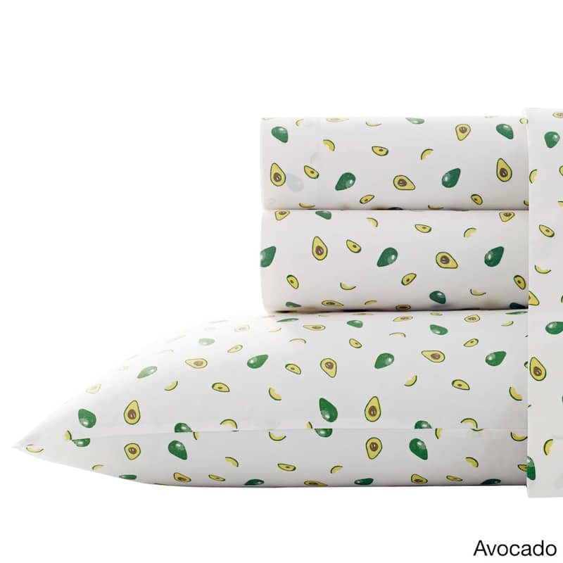 Poppy & Fritz Cotton Percale Printed Bed Sheet Sets - Full - avocados