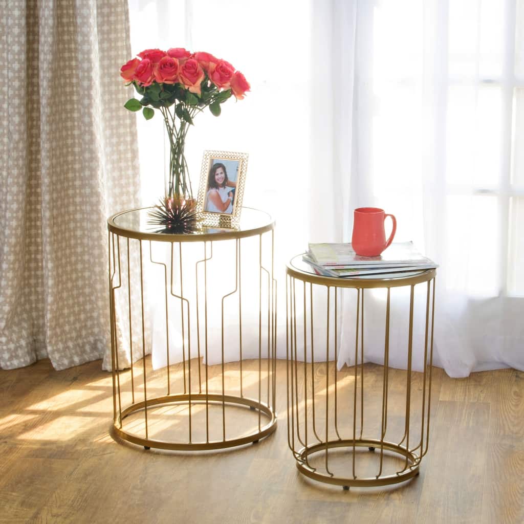 HomePop Gold Mirrored Top Nesting Table Set