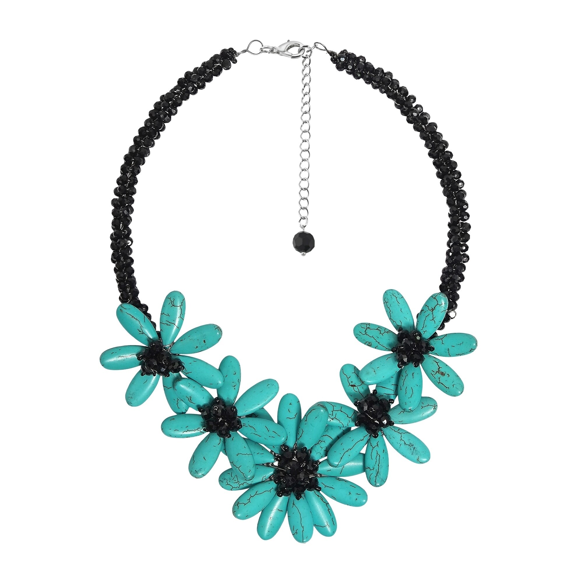 Handmade Exotic Flower Turquoise Stone Statement Crystal Handmade Exotic Flower Turquoise Stone Statement Crystal