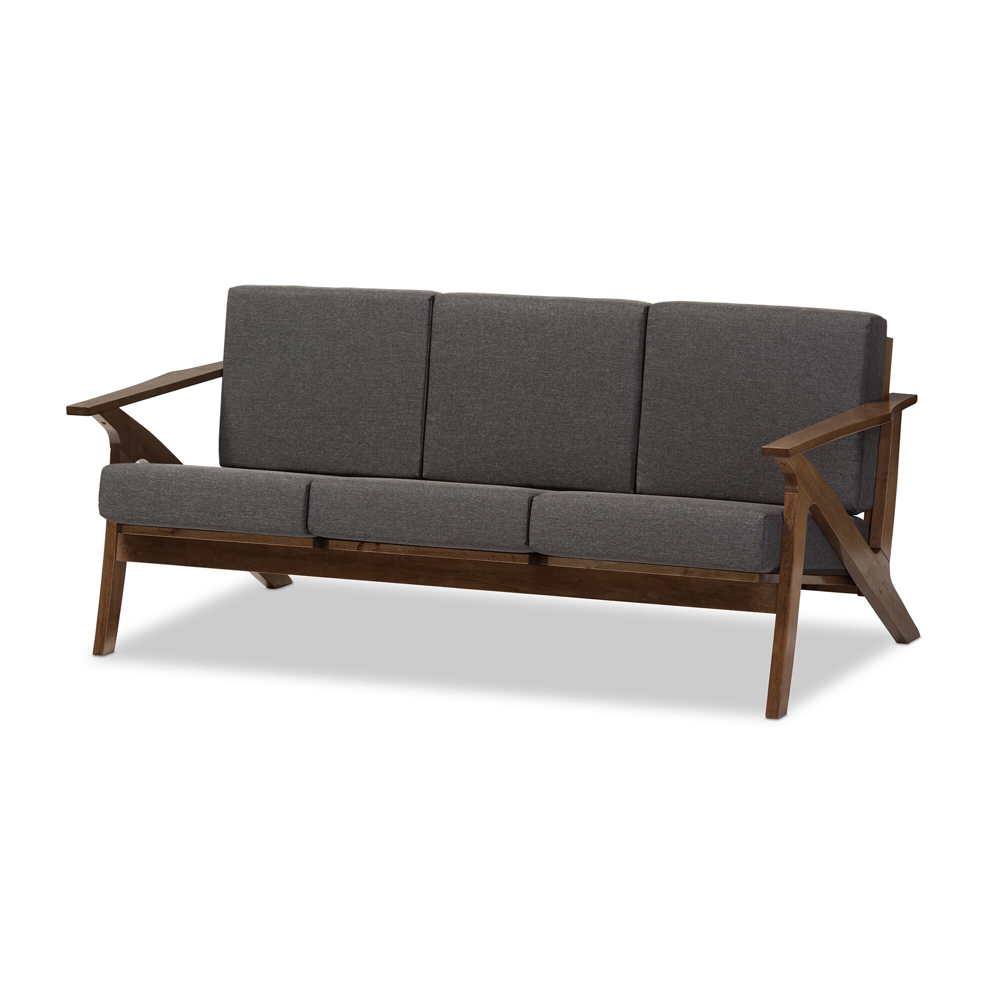 Baxton Studio Cymone Mid century Modern Walnut Wood Grey Fabric