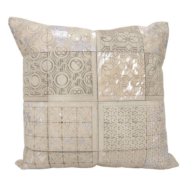 Mina Victory Natural Hide Laser Cut Tiles White/Silver Throw Pillowby N ...