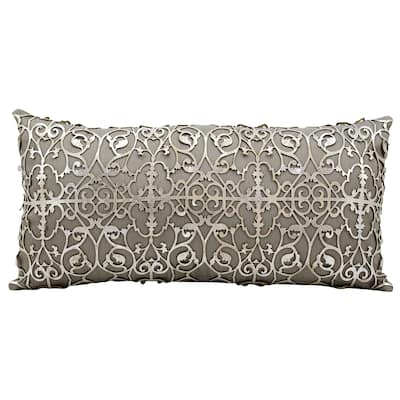 Mina Victory Natural Hide Saray Laser Cut Silver/ Beige 12 x 24-inch Throw Pillow by Nourison