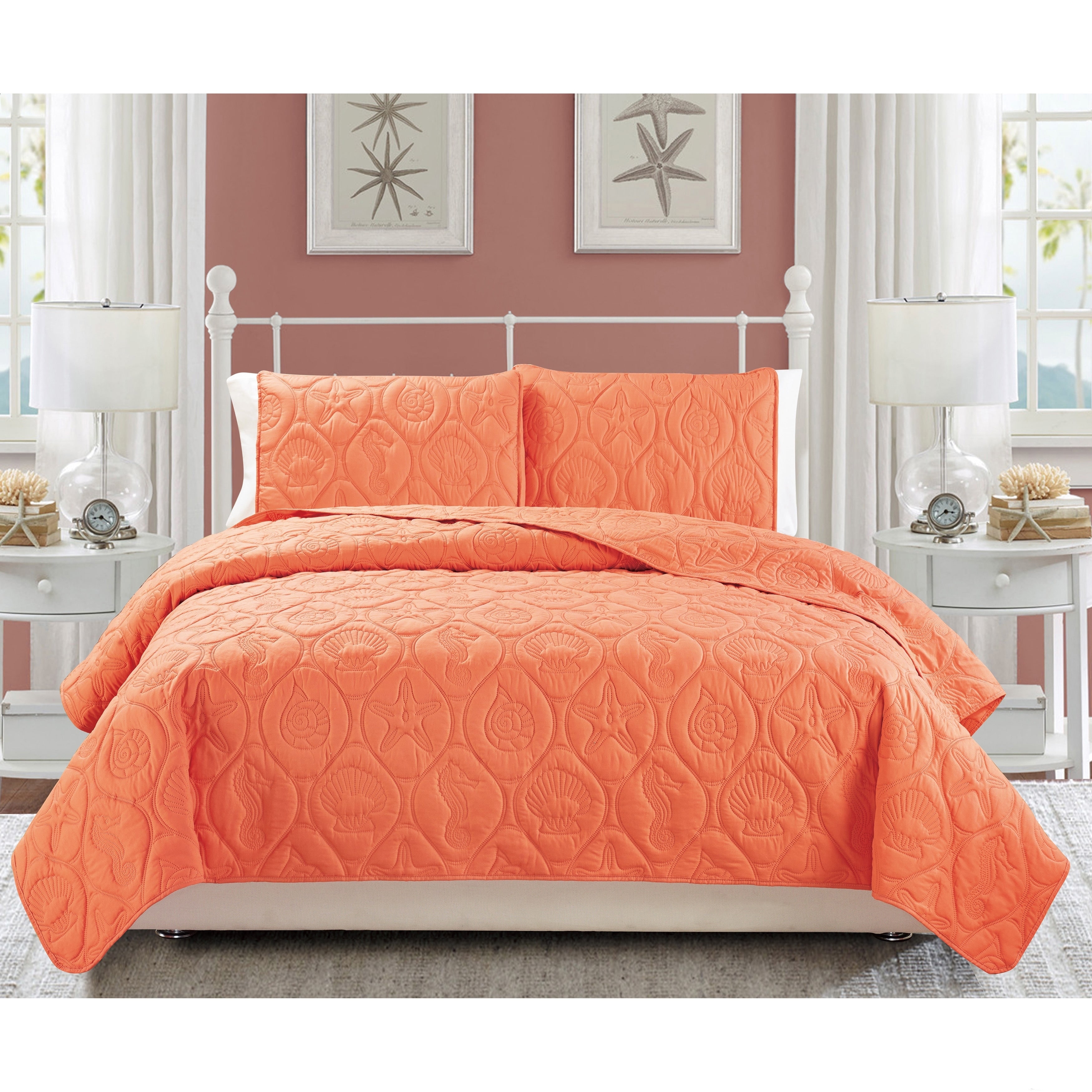 Shop Everrouge Oversized Coral 3 Piece Bedspread Set Overstock